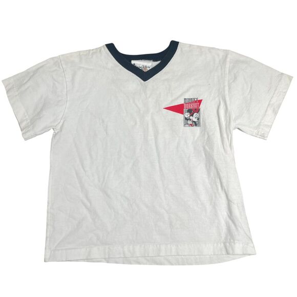 VTG 80s Walt Disney World Kids Minnie's Work Out T Shirt Youth Sz L V-Neck USA - Picture 1 of 6